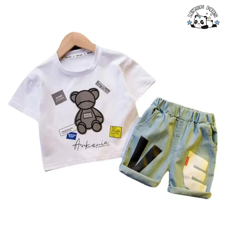 LEZONKIDS - Wholesale New Innovations Cool Bear Letter Printing Summer Suit Baby Boys Girls Printed Clothing Set